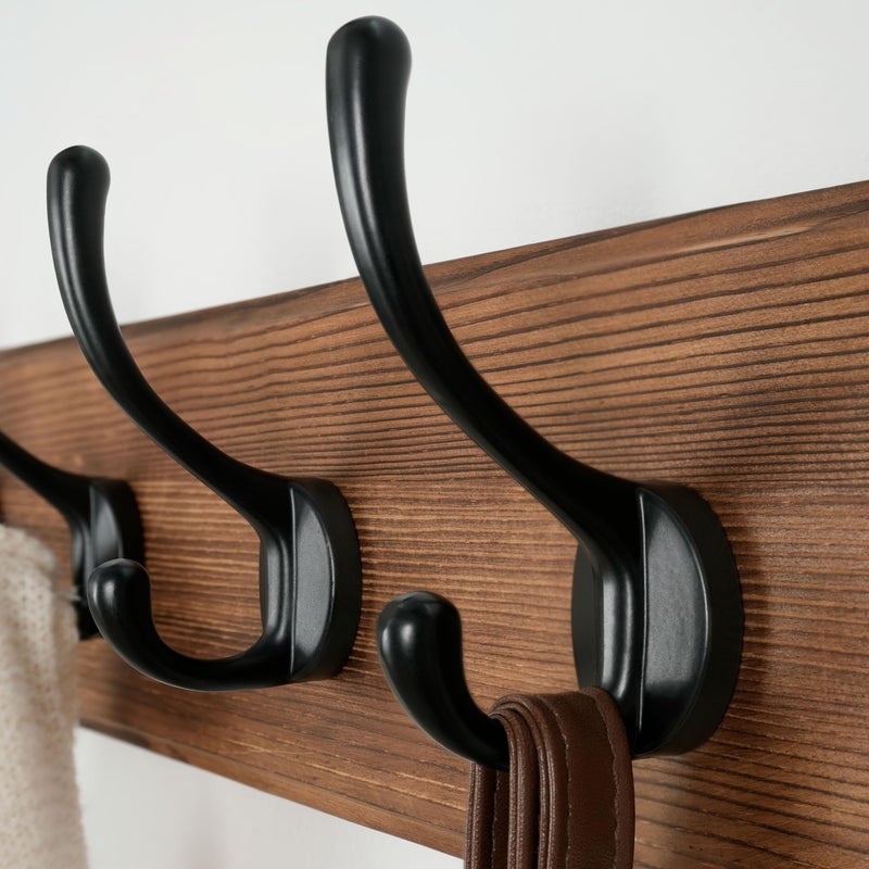 Dseap Wall Mounted Coat Rack: 38-1/4" Long, Patented, Heavy-Duty, 10-Double-Hooks Wooden Hanger Rail for Winter Coats, Hats, Jackets, Clothing - Natural & Black, Pack of 2 - Image 4